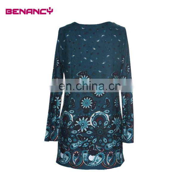 Ladies XXL Size Floral Designer Clothes Long Sleeves Knitted Dress photo-2