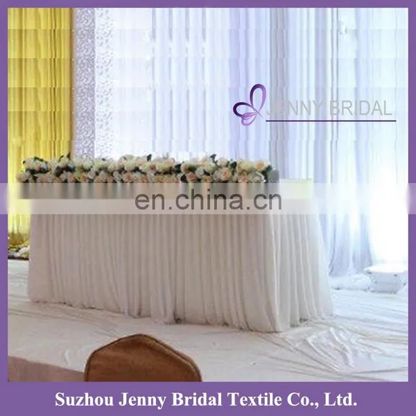 TS010F white different pleated chiffon wedding table skirting designs