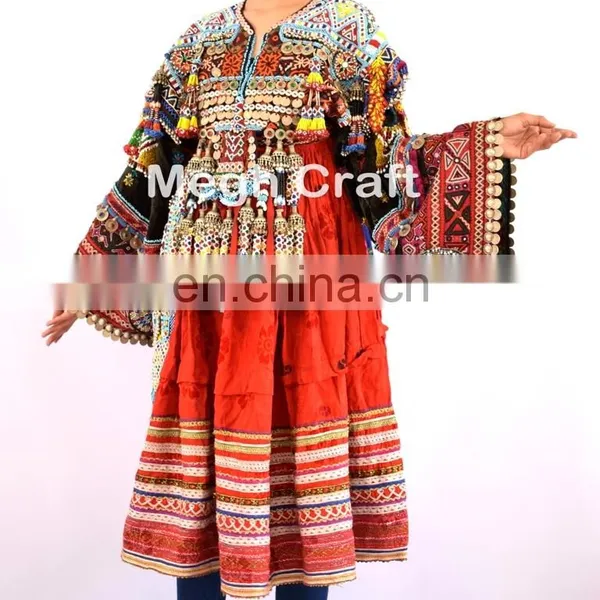 Vintage Afghani Kuchi Dress - Tribal Beaded With Coin Tassels Dress - Kuchi Indian Traditional Balochi Dress photo-3