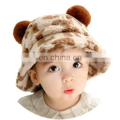 Autumn and Winter New Baby Hat Cover Boys and Girls Cartoon Leopard Plush Basin Hat Warm Hat photo-2