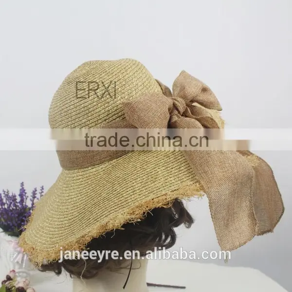 New Design Cheap Promation Straw Hat to Sinamay Bowknot Decorate photo-3
