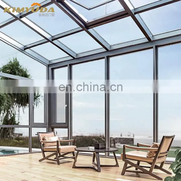 JYD Modern American Style Aluminum Glass Flat Roof Inclined Sun Room Glass House For Villa photo-3