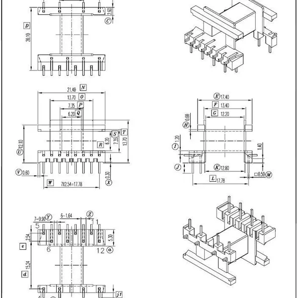 EF20 Horizontal Bobbins, EF20H(4+8P) Horizontal Bobbins, EF20 Horizontal Transformer Bobbins. FR530 Material, Fast Delivery Time. photo-3