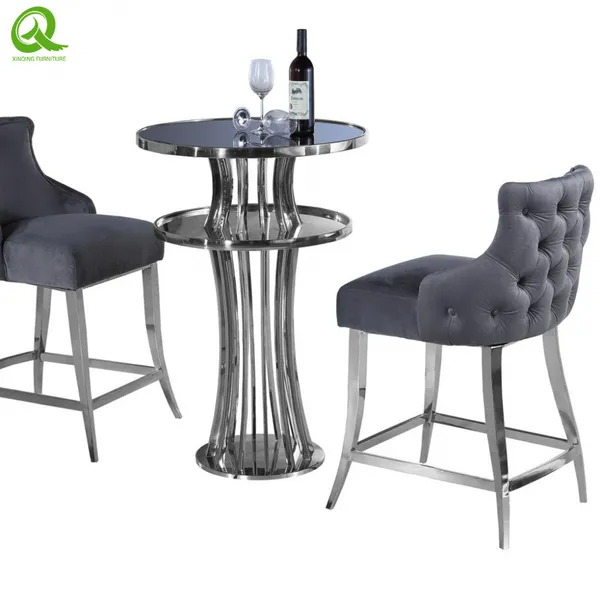 Wholesale Luxury Modern Design Stainless Steel Round Glass Top High Bar Table for Wedding Used