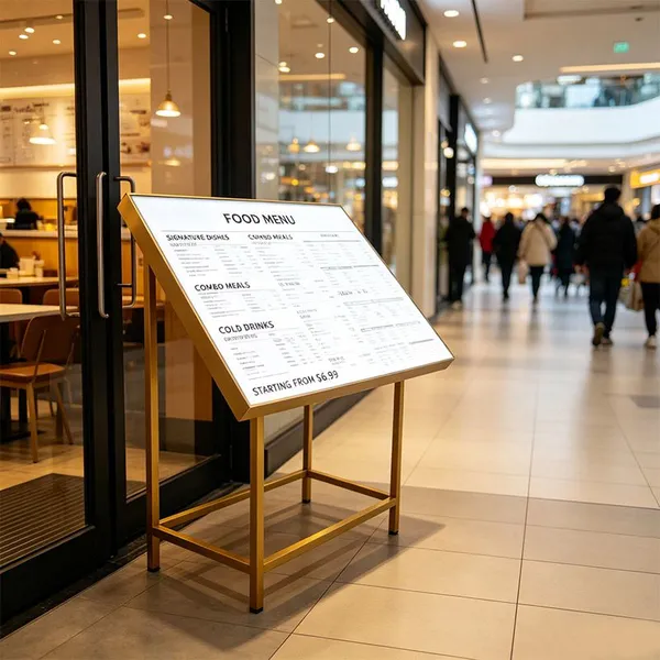 Freestanding Tilt‑Angle LED Menu Lightbox, Removable Stand Custom Illuminated Restaurant Menu Display for Store Entrance