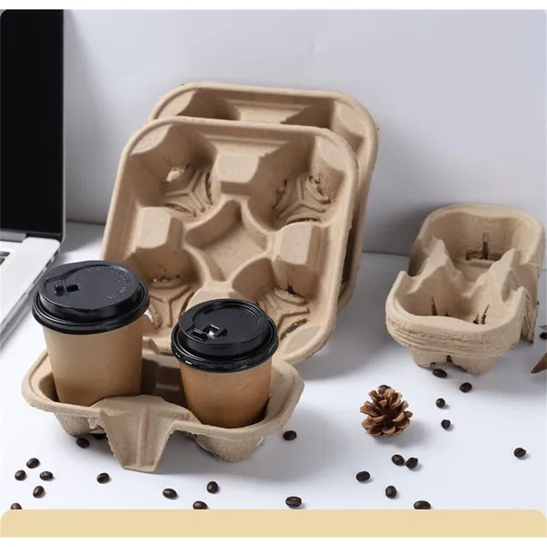 Disposable Pulp Drink Carrier Tray for Coffee & Juice Cup Holder Takeaway photo-5