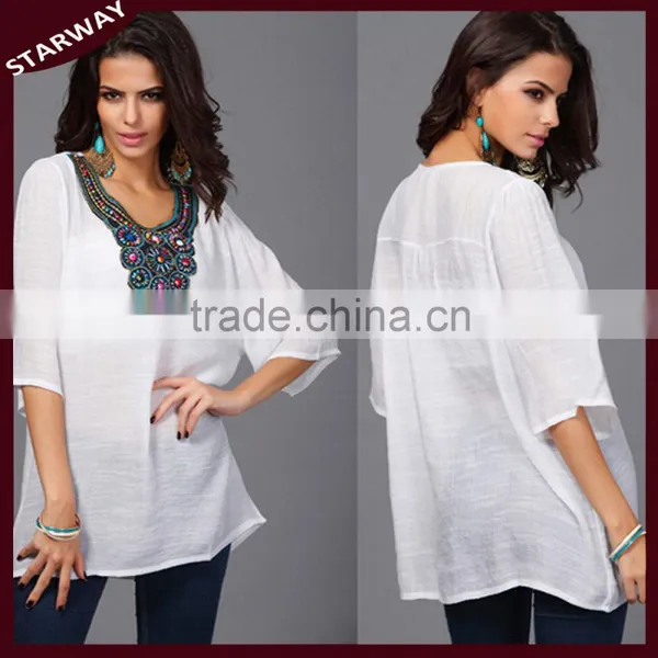Women's PLUS SIZE Latest Fashion Blouse Design Embroidery Designs Ladies Tops/
