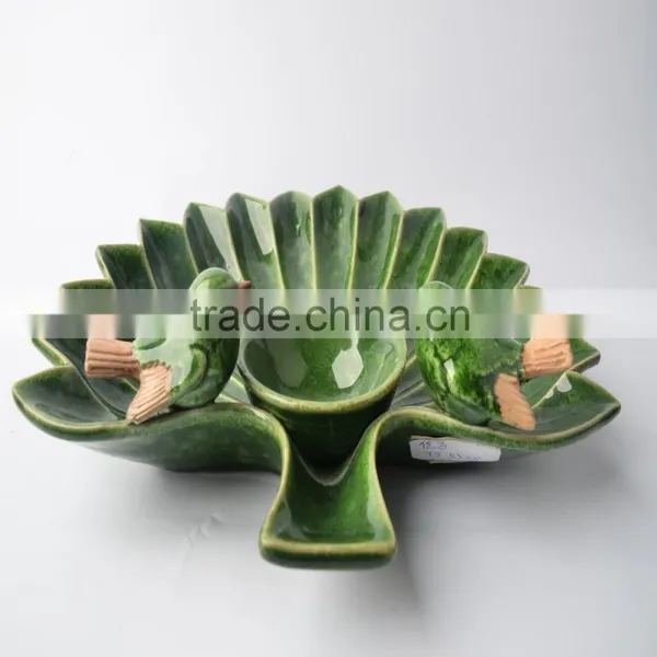 Ceramic Candle Holdre & Fruit Plate of Leaf Shape With Bird photo-4