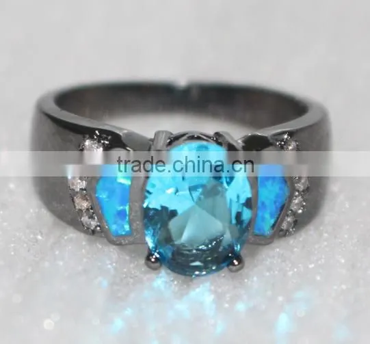 925 Silver Plated Copper Ring With Opal Stone/Wholesale 925 Sterling Silver Synthetic Opal Ring/Silver Blue Fire Opal Jewelry photo-4