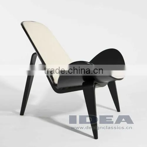 Replica Hans Wegner Shell Chair - Black Shell/ Cream White Fabric photo-2