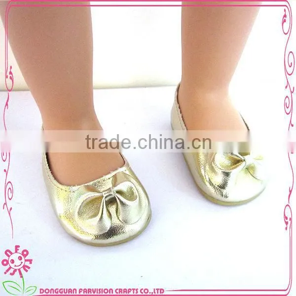 Mini Golden Doll Shoes With Bow OEM 18'' Doll Shoes for Kids