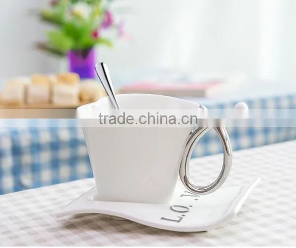 Love Heart Shape Afternoon Tea Milk Coffee Water Mug Cup Wedding Gift Birthday Gift Christmas Gift With Cup Plate