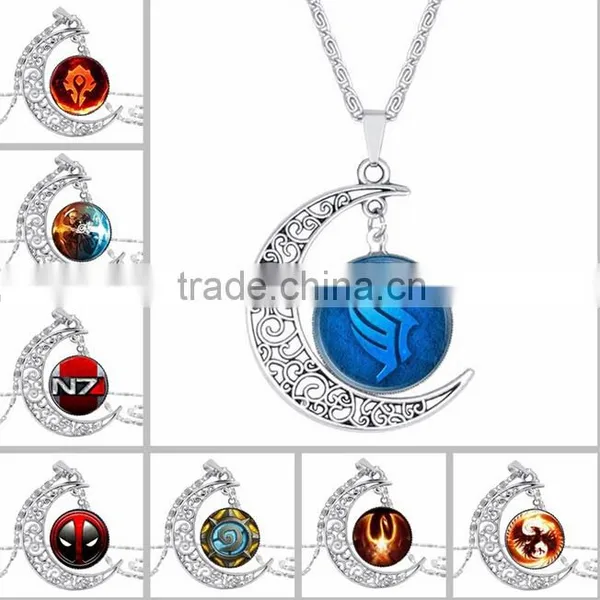 2016 New Silver Plated Customized Crescent Glass Cabochon Girls Charm Necklace Quality Choice photo-3