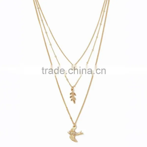 Korean Style Plain Peace Chain Gold Plated Thin Chain Round Sequin Olive Branch Bird Multi Layer Choker Necklaces For Students photo-3