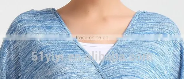 Women Cross Front Slub Jersey Knit Blouse With Heather Look photo-4