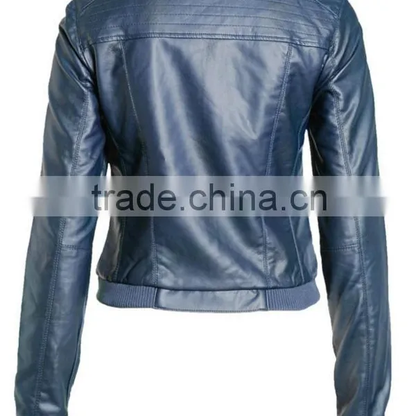 Ladies Fashion Leather Jacket & Collarless Style photo-2