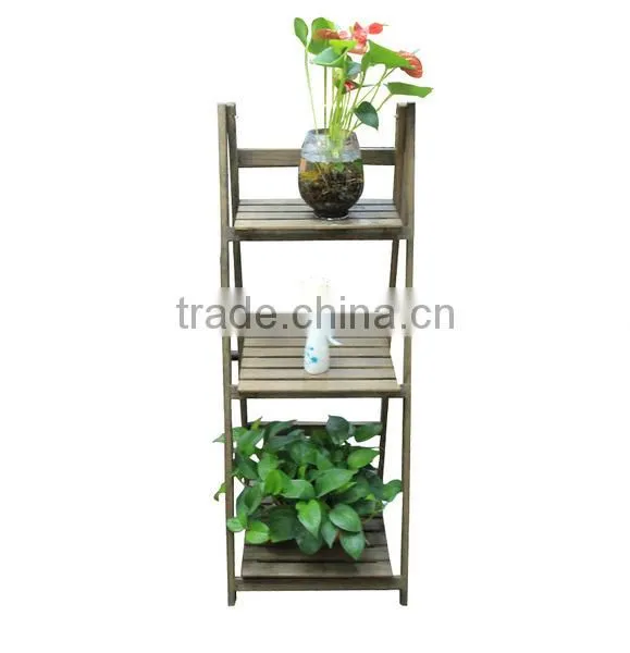 Wooden Dark Garden 3 Tier Shelf Plant Pot Rack Stand