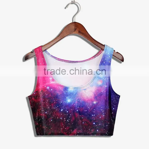 2015 Women Crop Tops Wholesale Sublimation Purple Galaxy Print Custom Design N7-35