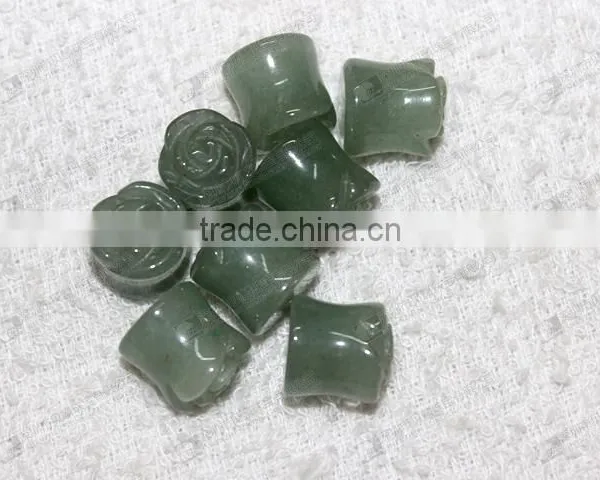 Green Aventurine Ear Piercing Jewelry,stone Carved Flower Ear Plugs photo-5