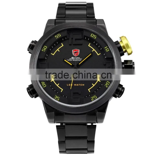 Military SHARK Analog LED Stainless Steel Sport Quartz Wrist Men Digital Watch