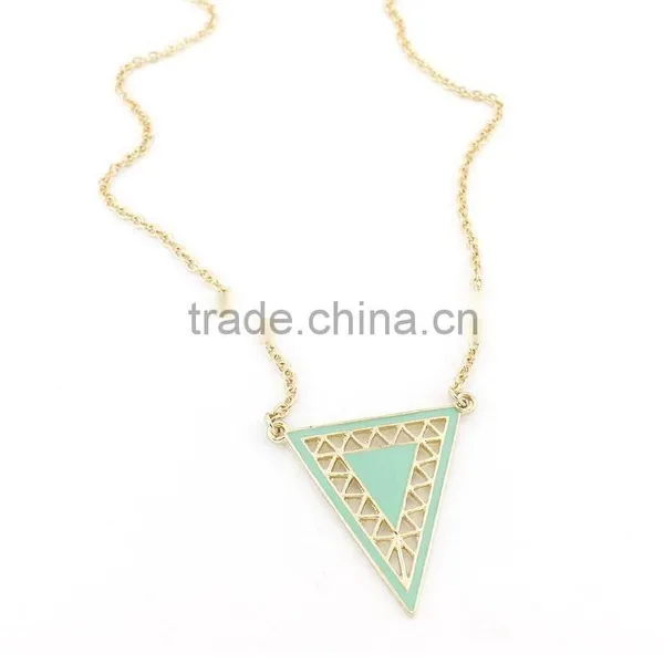 Simple Mint Green Enamel Triangle Pendant Necklace, Neckles Jewelry Wholesale, photo-3