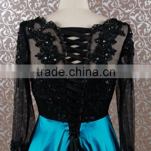 RSE647 Black And Peacock Blue Chinese Wedding Dress Tall Mother Of The Bride Lace Dresses Beach Wedding Dress Navy Blue photo-4