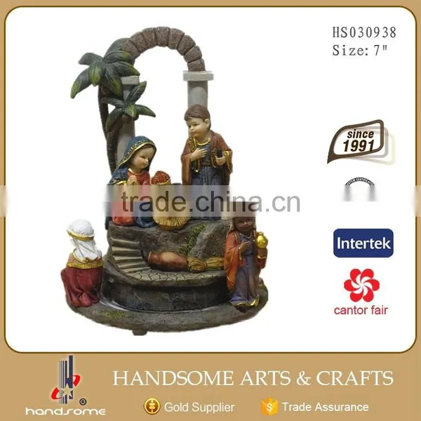 4.5 Inch Resinic Religious Items Home Functionality Decoration Holy Family Statue Rotatable Music Box photo-4