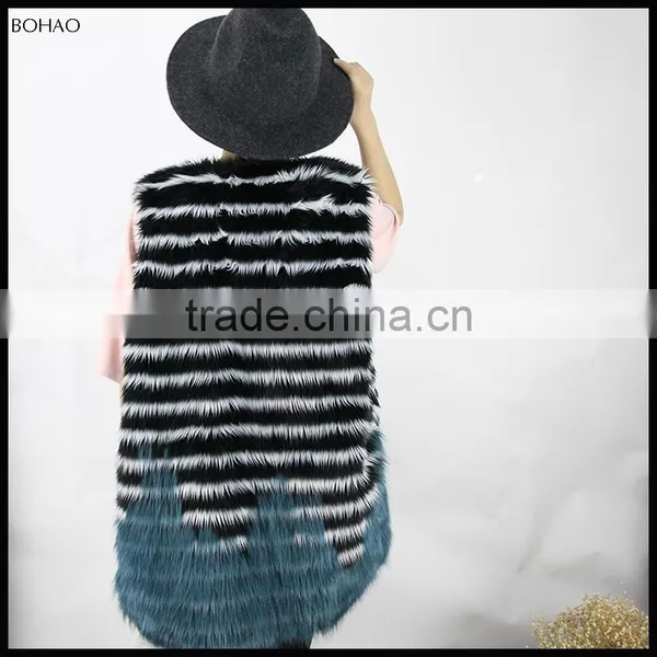 European Style Best Quality Blue Faux Fur Vests For Women photo-3