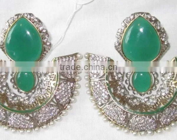 Sterling Silver Green Gemstone Dangler EARRING Pair photo-3