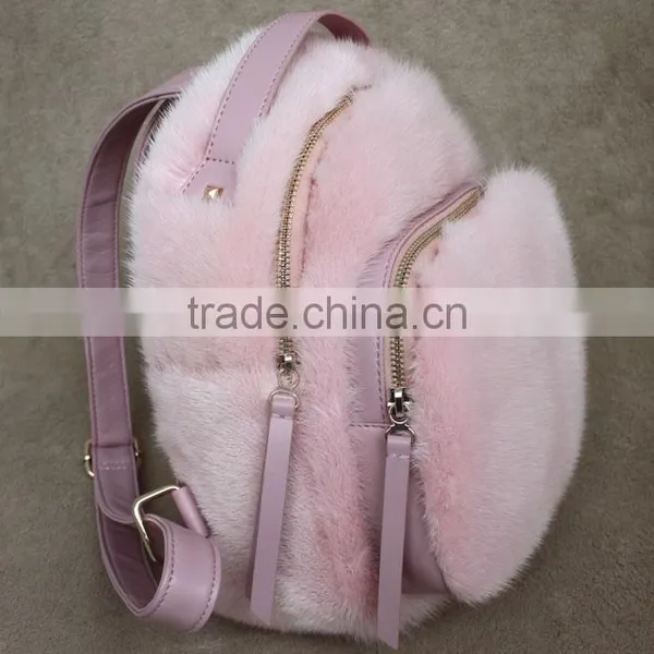 Myfur Cute Baby Pink Girls Fashion Mink Fur Leather Backpack Customized Bags photo-2