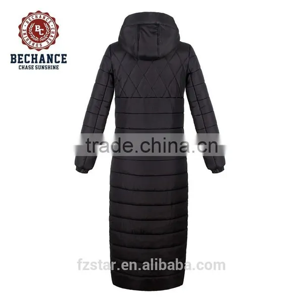 Women's Winter Hooded Black Long Padded Jacket Long Coat W1130 photo-2