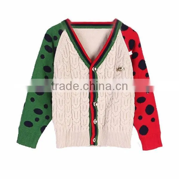 High Quality Contrast Color Cable Knit Boy's V-neck Cardigan Sweater photo-2