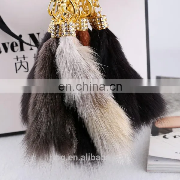 Faxu Fox Fur Tail Plush Keychain Lady Bag Pendant photo-3