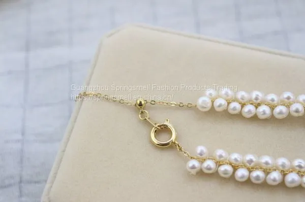 Wholesale Handmade Pearl Necklace 14K Gold 3-4mm Natural Freshwater Pearl Necklace Bracelet Jewelry Sets photo-4