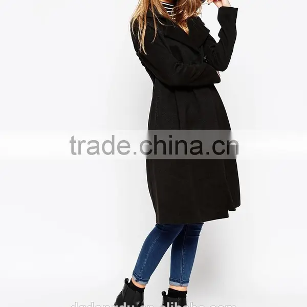 2016 New Fashion Girls Black Double Breasted Ladies Winter Coat photo-2