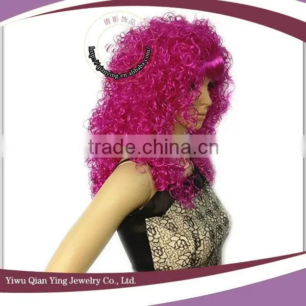Halloween Synthetic Cheap Wholesale Afro Tight Curly Purple Party Wig photo-2