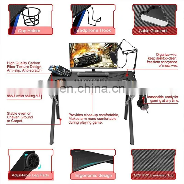 Wholesale Price Gamer Specific Used Blue Gaming Desk Computer PC Racing Table With Headphone Hook photo-3