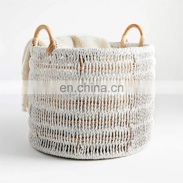 Hot Sale Super Trendy Natural/White Rope Basket Storage Basket Woven From Seagrass Laundry Basket Handwoven Natural Wholesale