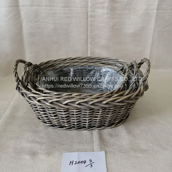 Cheap Storage Grey Painted Willow Basket With Ears and Plastic Liners photo-4