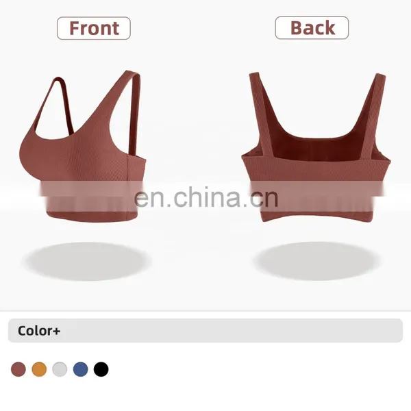 Plus Size Sports Bra for Women Ribbed U Neckline Sexy Square Back Custom Sport Bra Top Fitness photo-4