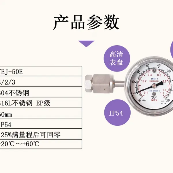 Ultra-high Purity Diaphragm Type Online Instrument, All Steel 50MM EP Grade，Parallel Installation, All Stainless Steel Clean Pressure Gauge photo-4