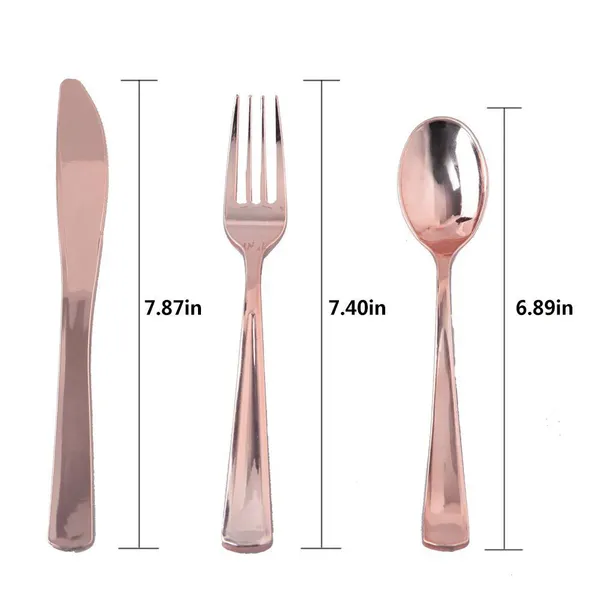 Amazon Hot Sell Gold foil Disposable knife, fork and spoon Plastic Rainbow Gold Coated Plastic Cutlery made from FDA or LFGB safe grade PS or PP
