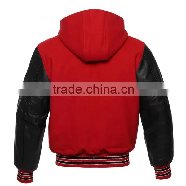 Custom Quality Hooded Plain College Varsity Jacket Wholesale photo-3