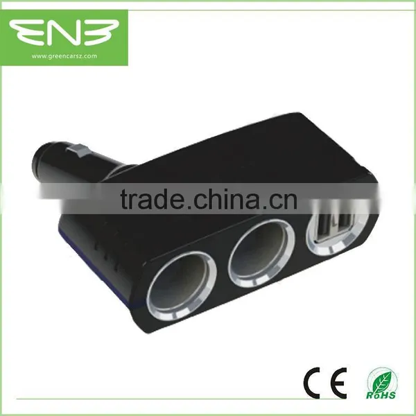 Twin USB With 2 Way Socket Car Charger With LED for Car Consumer Electronics