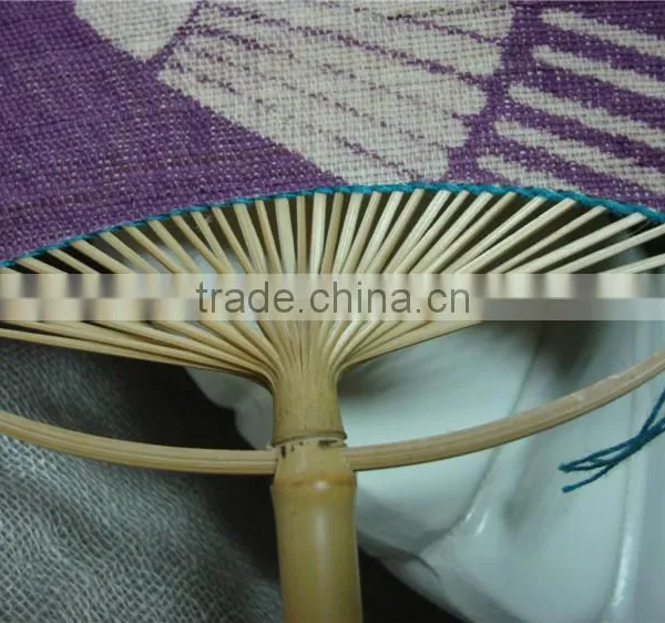 Printed Ramie& Bamboo Round Handmade Fan photo-3