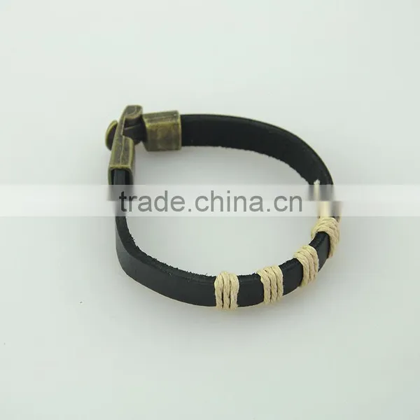Customized Anti Brass Wire Black Leather Mens Bracelet photo-4