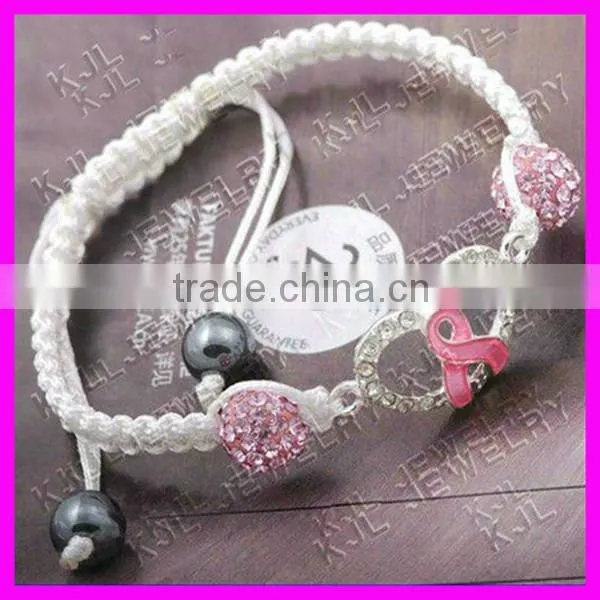 GZKJL-BL0150 Clear Crystal Pave Pink Ribbon Breast Cancer Awareness Beaded Bracelet