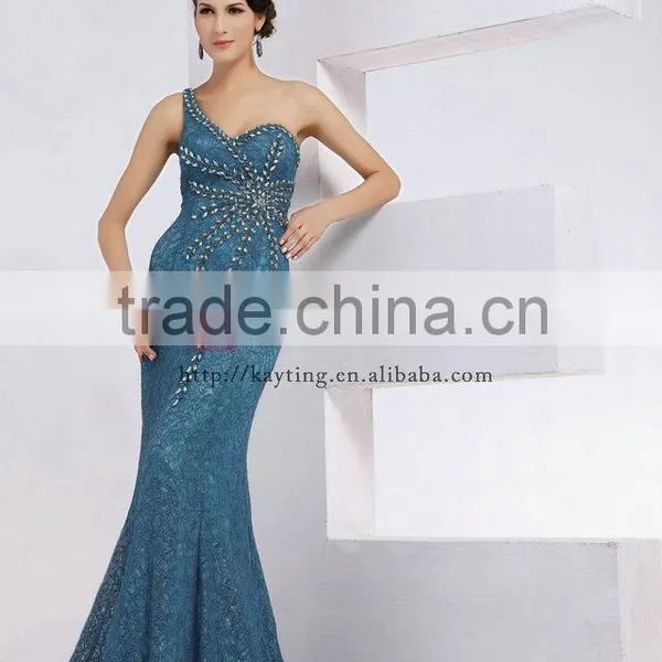 Elegant Beaded Mermaid Blue Evening Women Dresses Prom Dresses 2014 photo-2