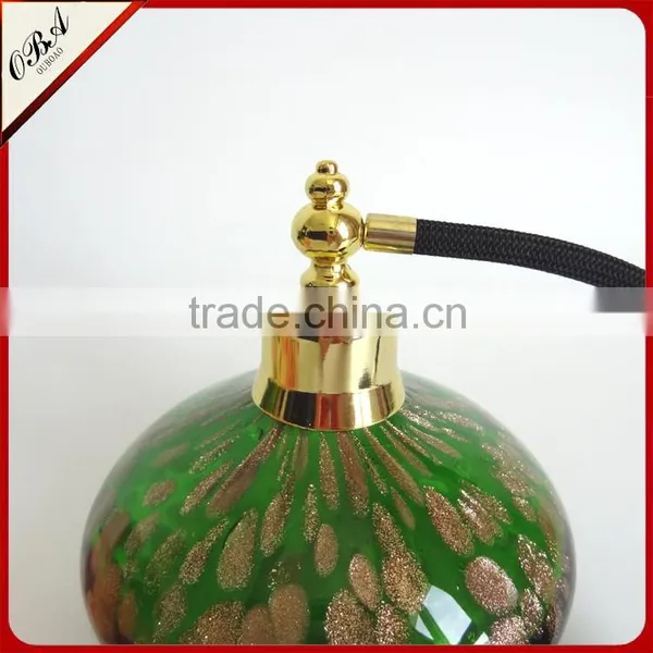 Mouth Blown Golden Spot Deco Glass Air Bag Perfume Bottles / 100ml Green Perfume Spray Packaging Gasbag Spray Pump photo-3