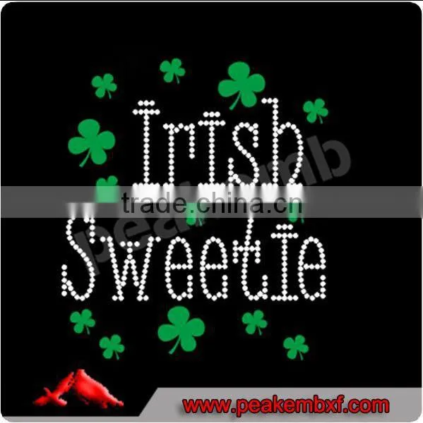 Wholesale Kiss Me I'm Irish Glitter Iron on Applique Shamrock Rhinestone Hot Fix photo-5
